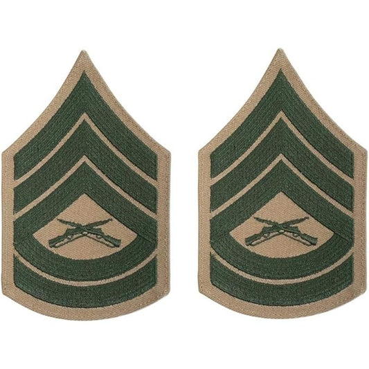 USMC Female Gunnery Sergeant GySgt E-7 Rank Patch Pair Green Khaki Sew-On 4x2.75