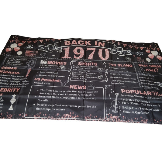 1970 Back‑In‑1970 Year of Remembrance Banner w/ 6 Foil Twists & 6 PomPoms – NIP
