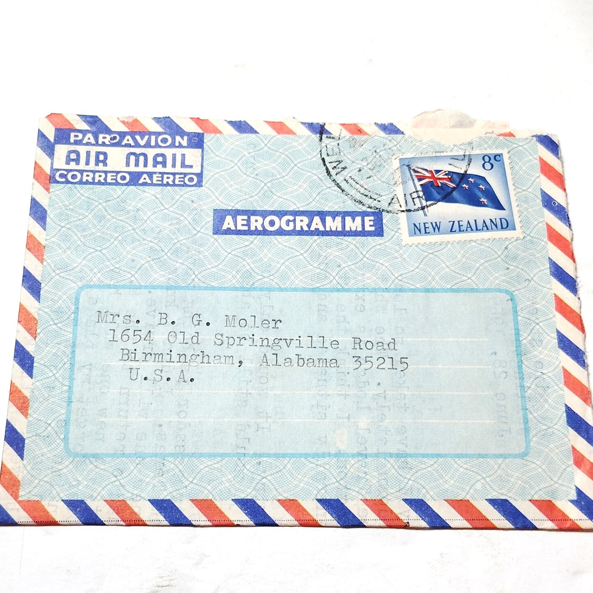 1969 New Zealand Aerogramme Air Letter to USA 8c Flag Stamp Croxley Cover
