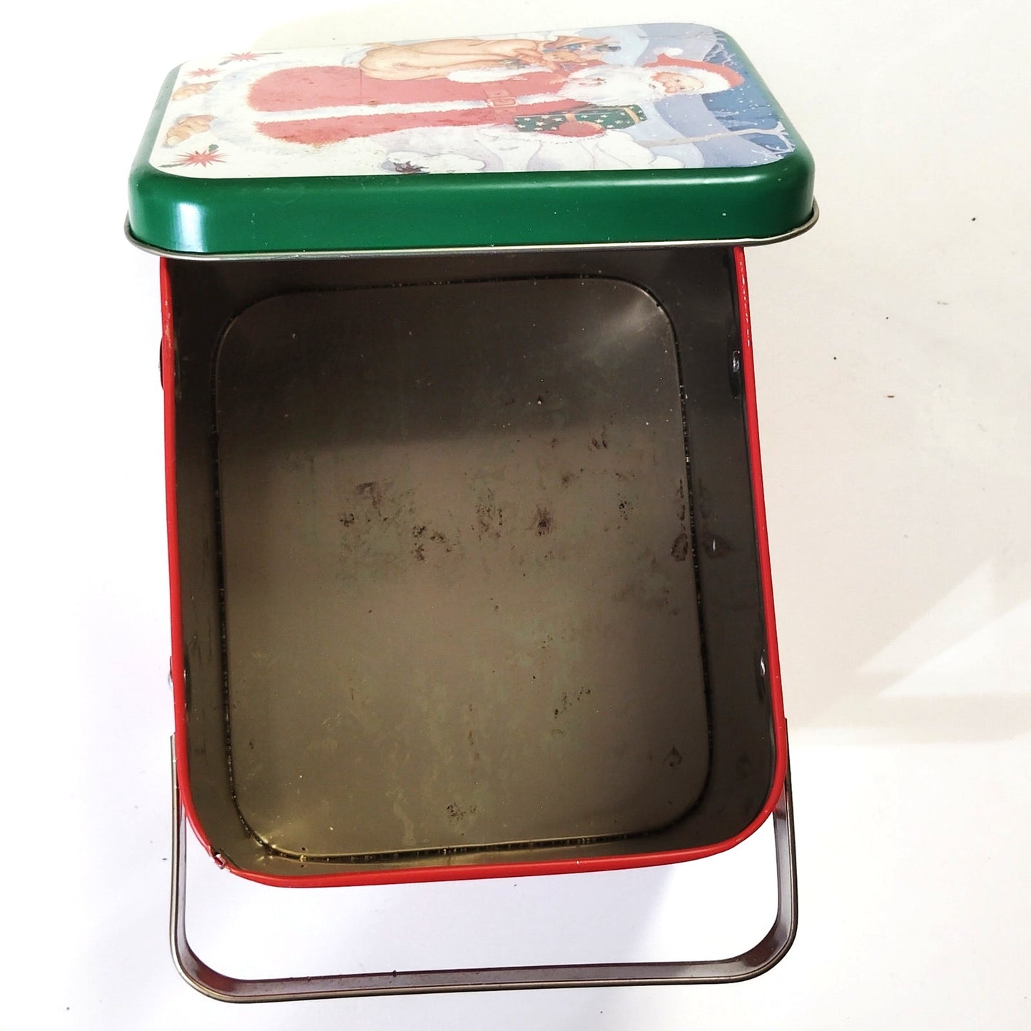 VTG Potpourri Press Christmas Tin Basket Old World Santa Hong Kong 6x5x4.5