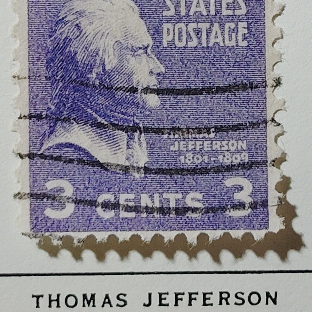 1938 US Postage Stamp #807 Thomas Jefferson Presidential Series 3 Cent Used