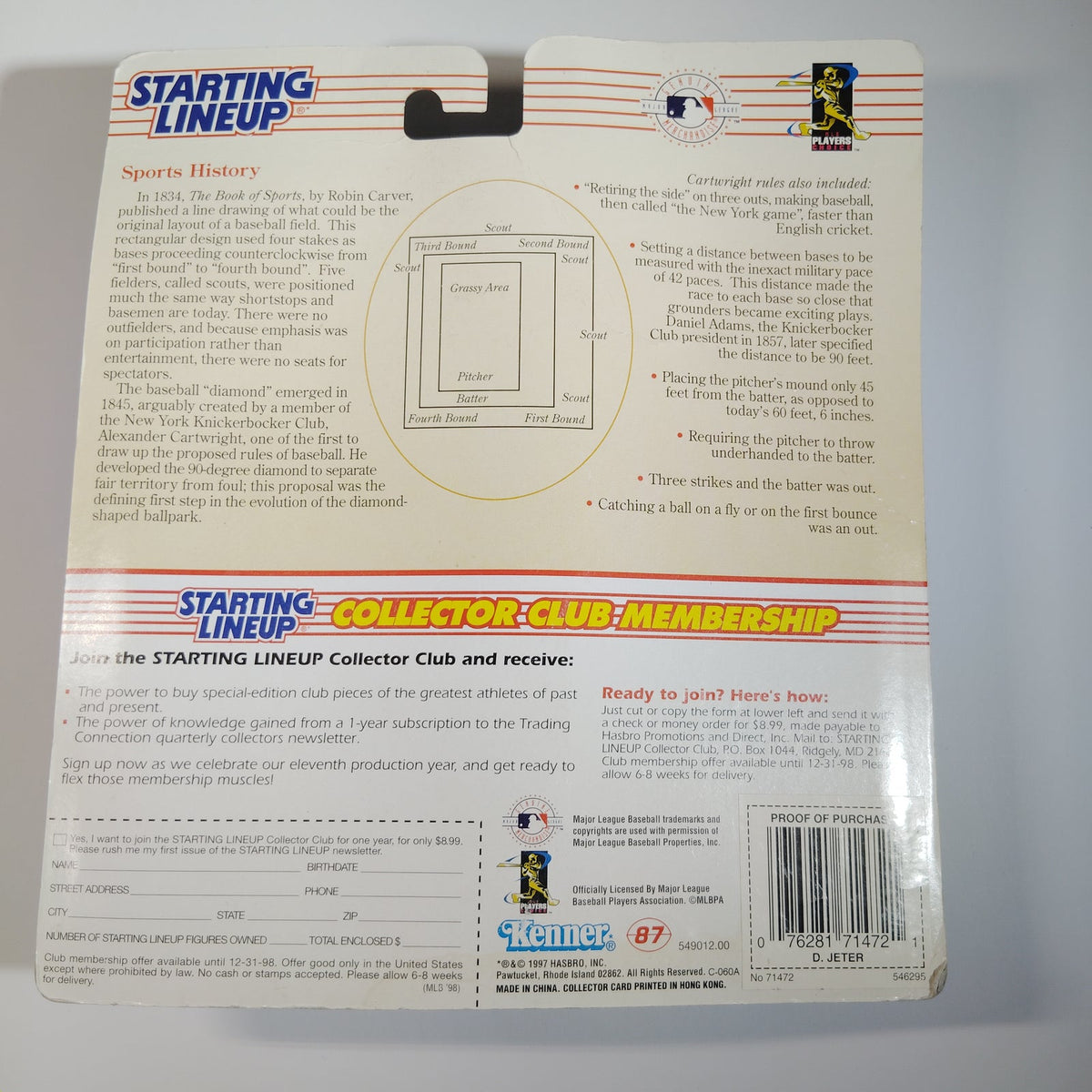 1998 Starting Lineup Derek Jeter New York Yankees Kenner MLB Action Figure