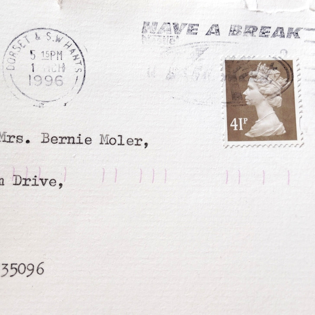 1996 GB Airmail Cover 41p QEII Stamp Slogan Postmark Dorset to Alabama