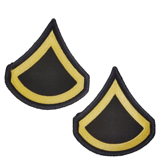 Vintage US Army PFC E‑3 Rank Chevrons Male Gold on Black Pair Sew‑On