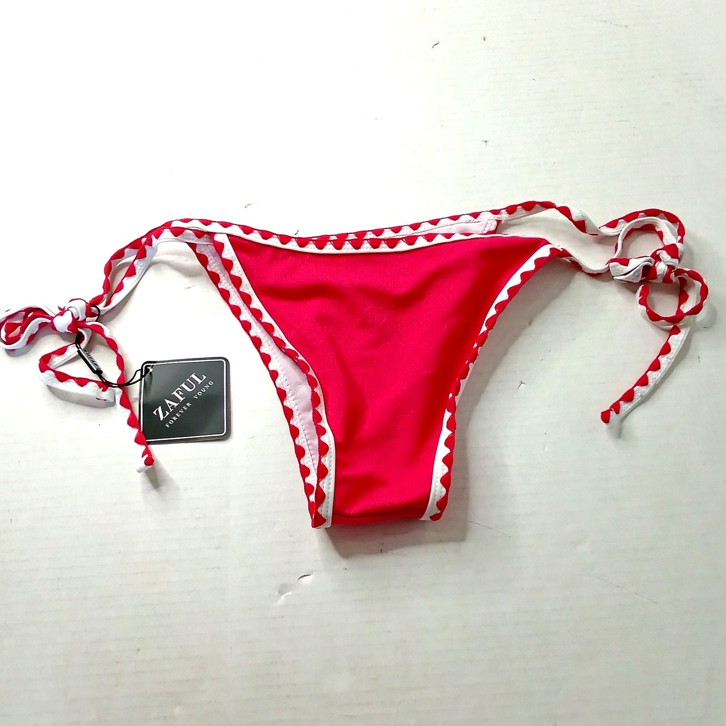 Zaful Hot Pink Scallop Trim Tie Side Bikini Bottoms Retro Whip Stitch Med (US 6)