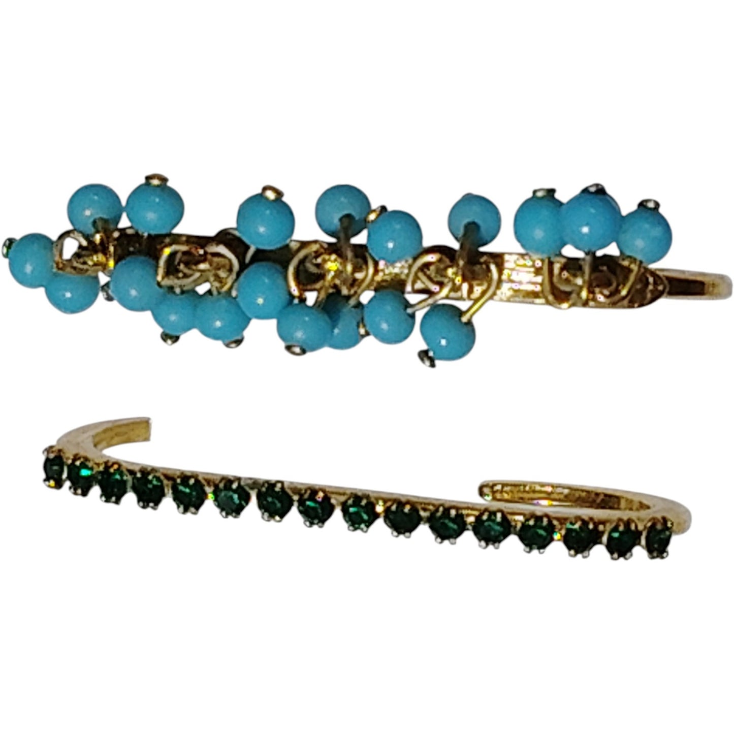 Gold-Tone “C” Jewelry Components – Rhinestone & Turquoise Accents, Dual Finger Ring