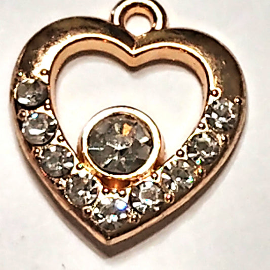 Gold‑Tone Heart Pendant with Central Rhinestone and Accent Stones Jewelry Charm