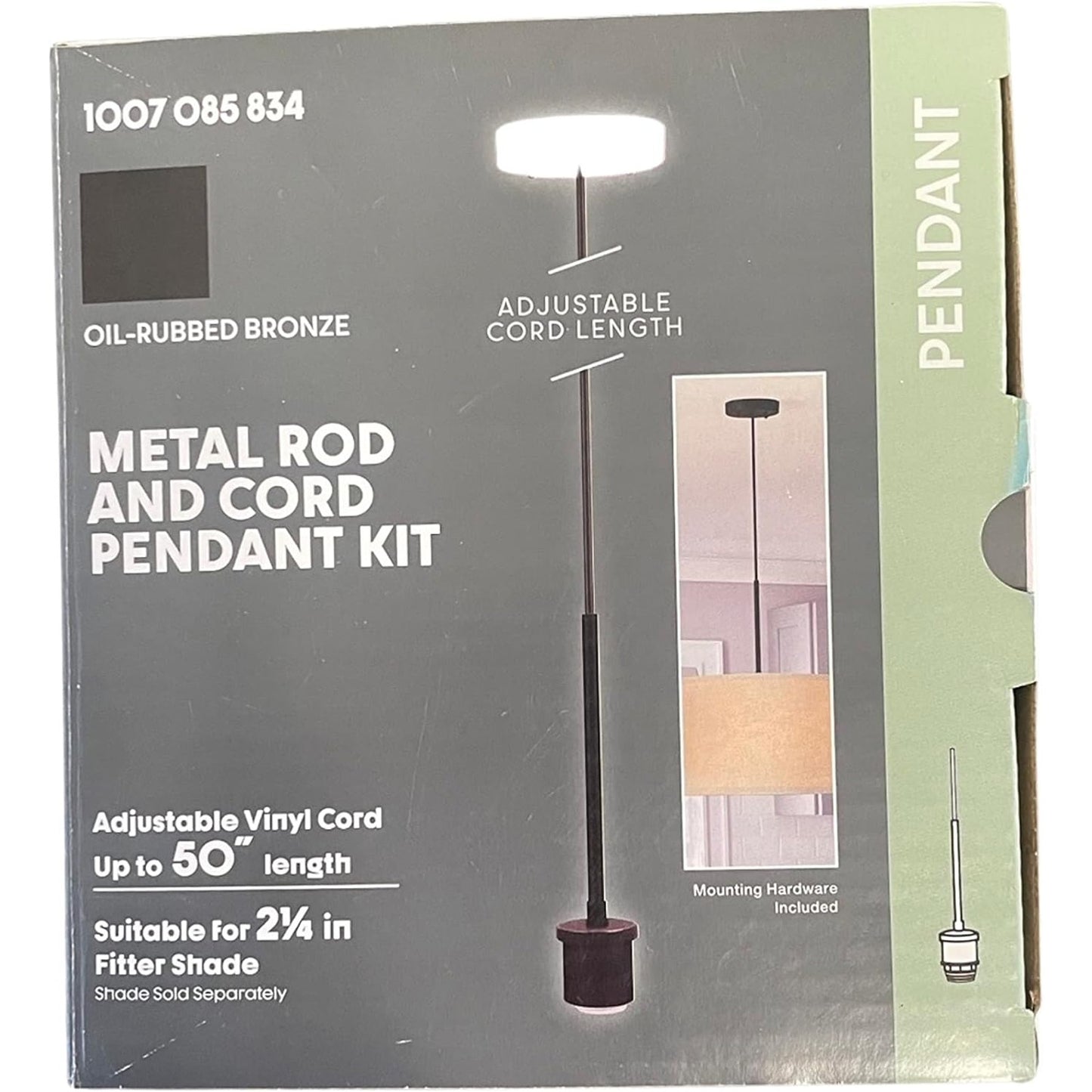 Metal Rod and Cord Pendant Kit Oil Rubbed Bronze Adjustable 50" Cord, NIB