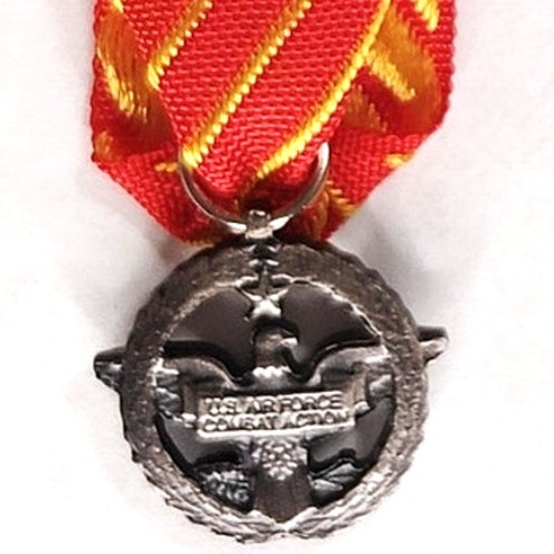 Mini USAF Combat Action Medal 2" × 3/4" Oxidized Silver Clutch‑Back Pin
