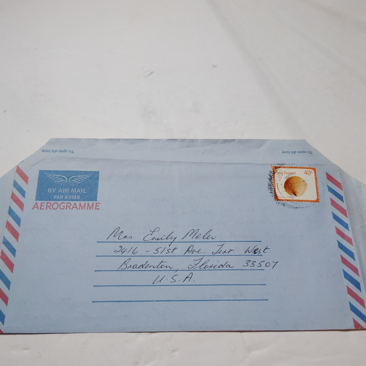 1982 New Zealand 40c Aerogramme Cover Croxley Letter Bradenton FL Airmail