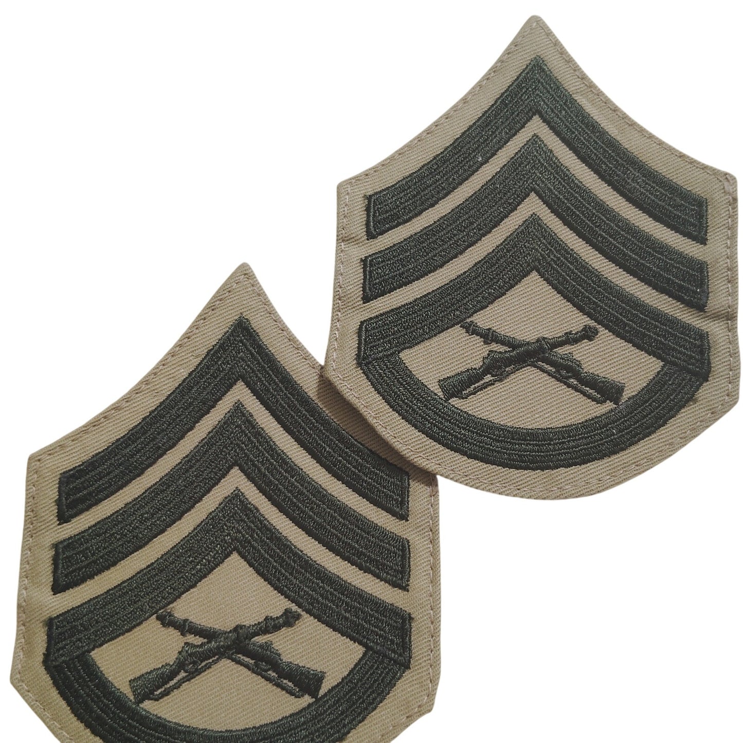 USMC Staff Sergeant E‑6 Chevrons – Green on Khaki – Female – 3‑1/2" H