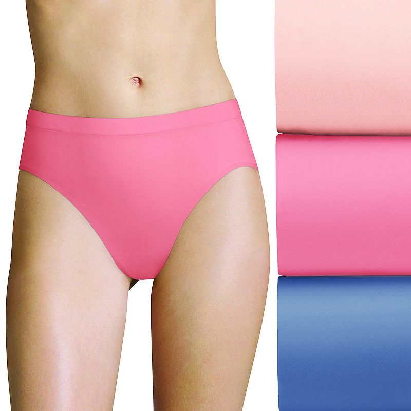 Bali EasyLite Seamless Hi‑Cut Panty 3 Pack - Pink, Mauve, Glow Blue, Size 8 / XL
