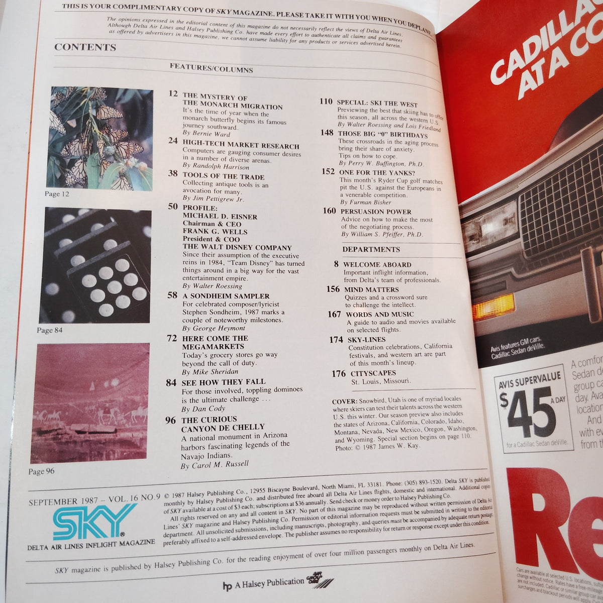 Delta Sky Mag - September 1987 In-Flight Issue - Ski The West Walt Disney Navjos