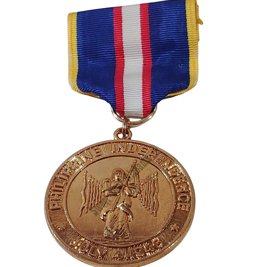 U.S. Philippine Independence Medal Pinback, 1-1/2"D x 3-3/8"H Overall, 7-4-46