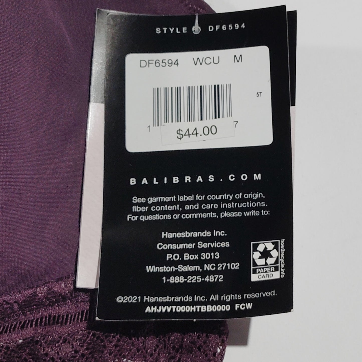 Bali Comfort Revolution Lace Wireless Bralette DF6594 – Blackberry Jam – Medium