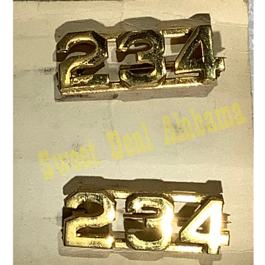 Early/Mid 1900s Brass C-Clasp "234" Collar Devices 3/8"H Hat / Lapel Pins Set