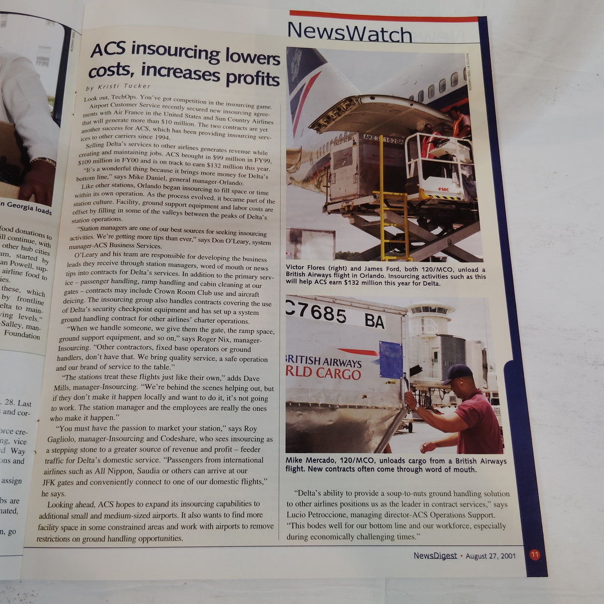 Delta News Digest - August 27, 2001 - ACS Insourcing - Vintage Airline Magazine