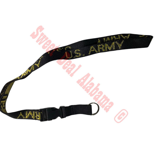 U.S. Army Embroidered Lanyard, 3/4"W, Keyring, Key Chain, Black w/ Gold Text