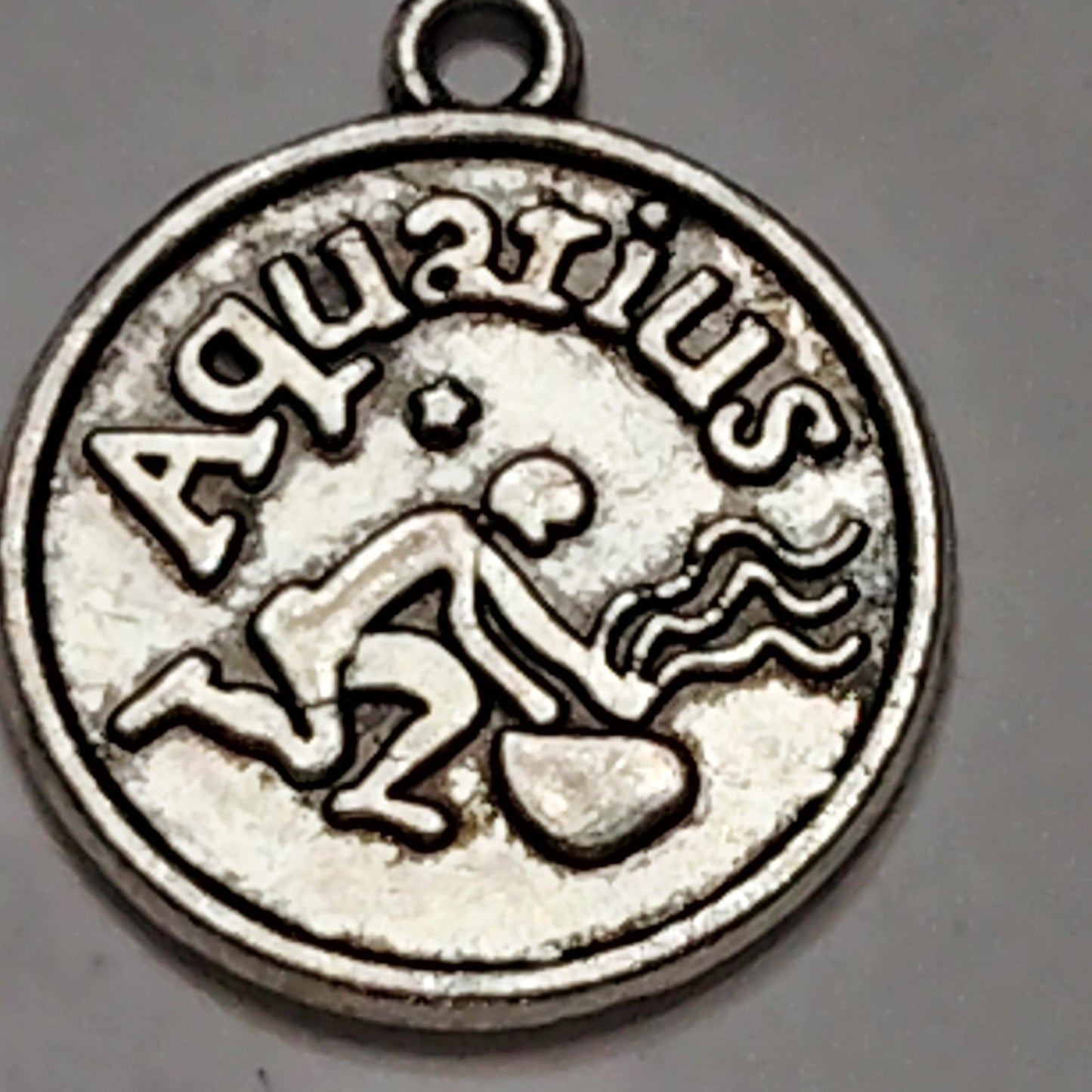 Aquarius Zodiac Charm Patinated Silver‑Tone Water Bearer 5/8" Pendant Astrology
