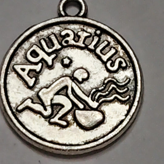 Aquarius Zodiac Charm Patinated Silver‑Tone Water Bearer 5/8" Pendant Astrology