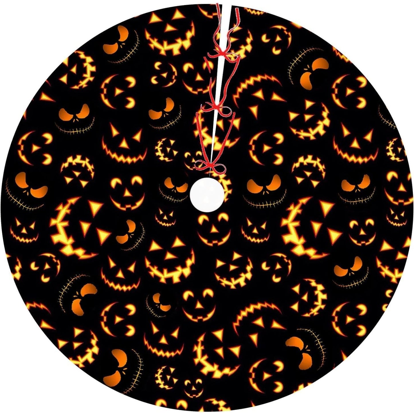 36" Halloween Tree Skirt – Pumpkin Smile Face – Black Fall Holiday Party Décor