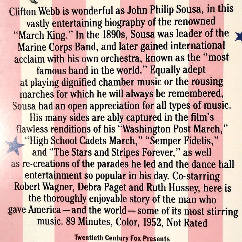 Stars and Stripes Forever VHS 1991 Early Hollywood Biography Classic (1952)