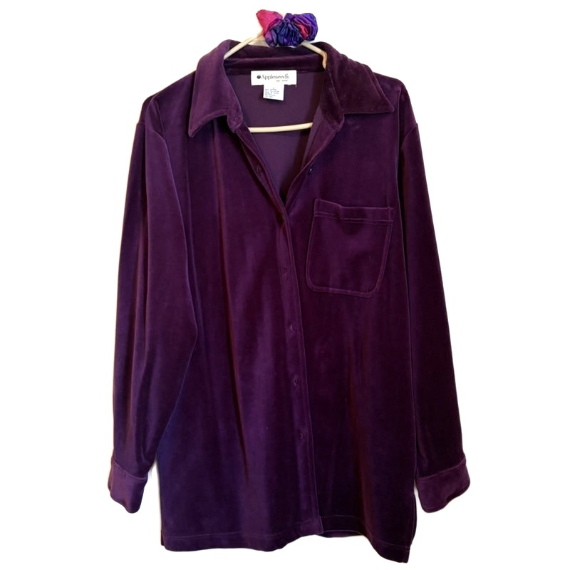 Appleseed's Soft Surroundings Purple Velvet Silk 5PC Skirt Set L Scarf Top