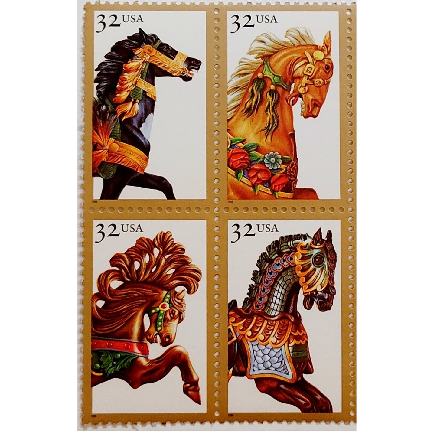 Block of 10 – 1995 USA 32¢ Carousel Horses MNH Scott 2976–2979