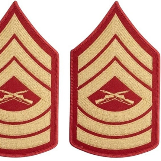 1 Set- USMC Master Sergeant E-8 Gold on Red Embroidered Chevrons, Male