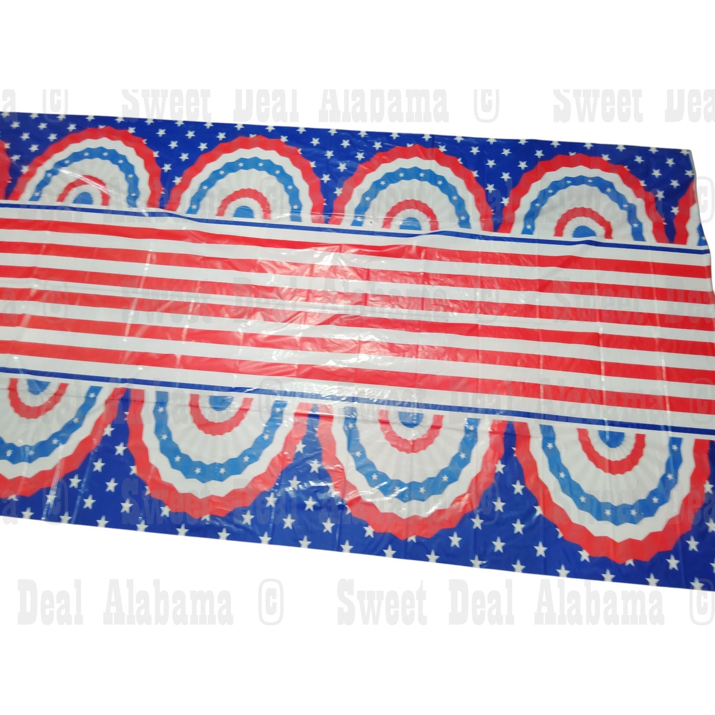 108" x 54" Plastic Tablecloth (2-Pk) July 4th, Patriotic Red/White/Blue Design