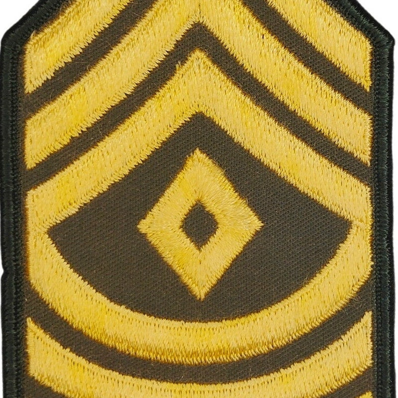 US Army First Sergeant 1SG Rank Patch Gold on Green 5‑7/8" × 3" Hook Back