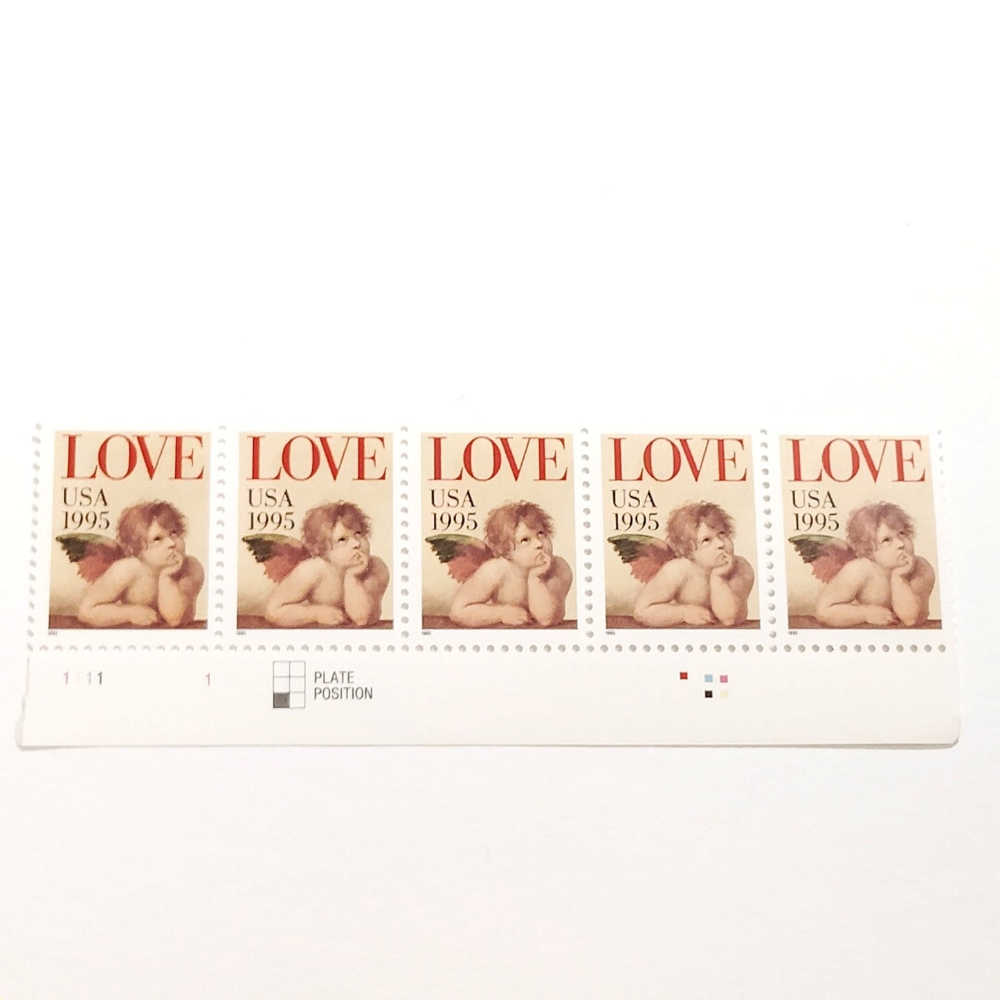 Block of 5 – 1995 USA 32¢ Love Cherub MNH – Scott 2948/2957