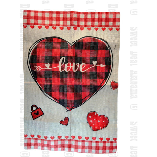 Love Heart Garden Flag 12.5x18" Double Sided Red Plaid Valentine Outdoor Decor