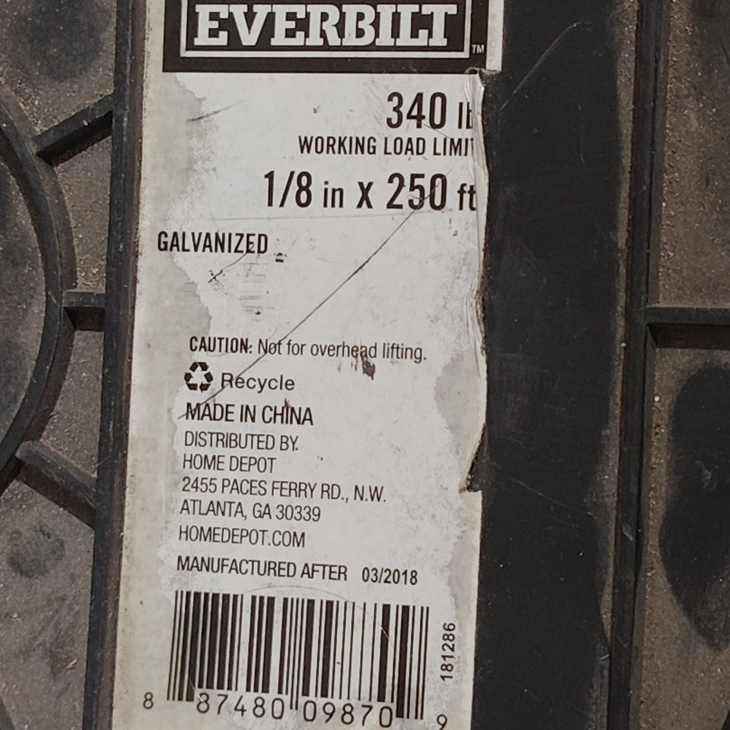 1/8 in. x 250 ft. Galvanized Vinyl Coated Steel Wire Rope – 340 lb. Load – Heavy-Duty