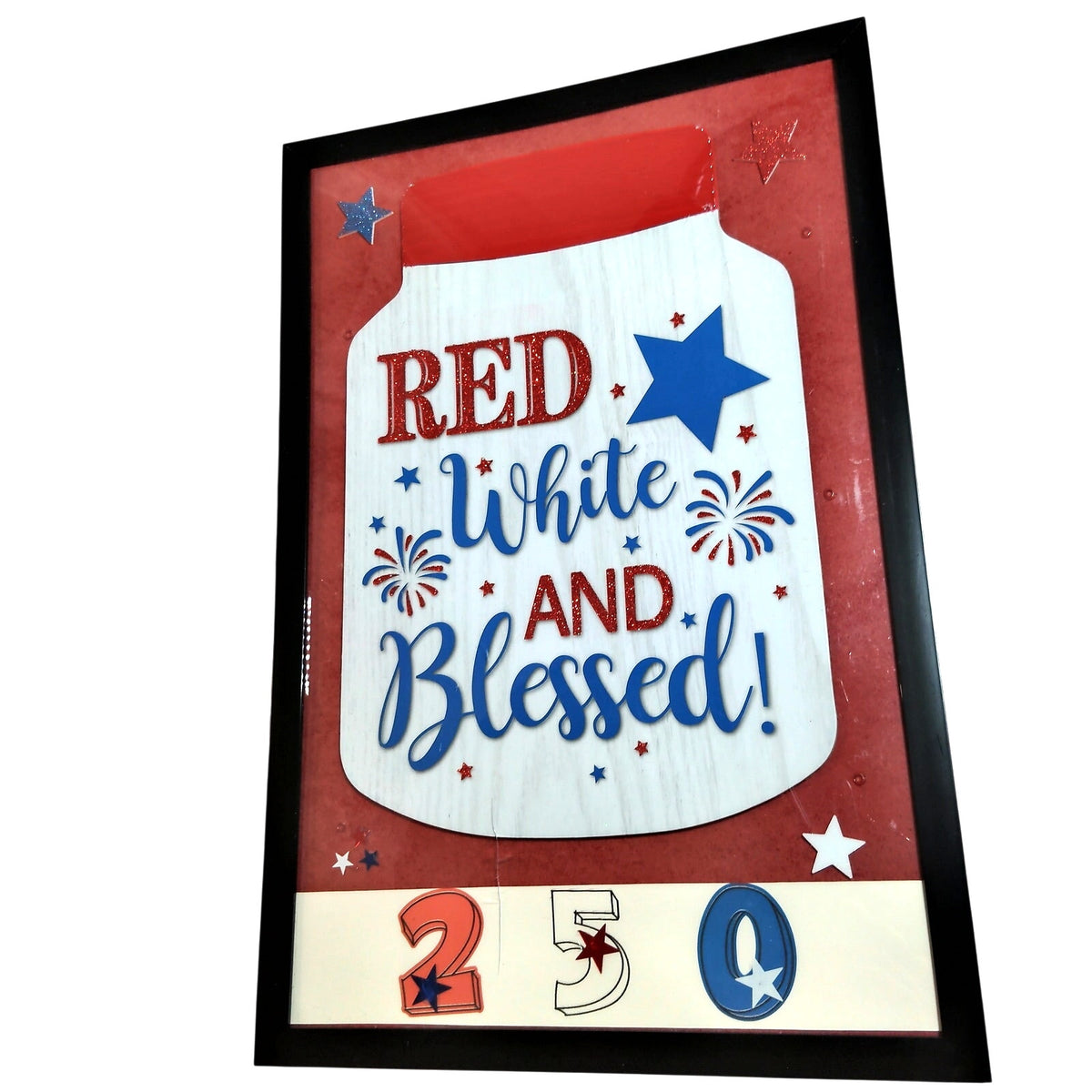 Red White & Blessed 250 Patriotic Framed Plaque 18x12 Handmade Americana