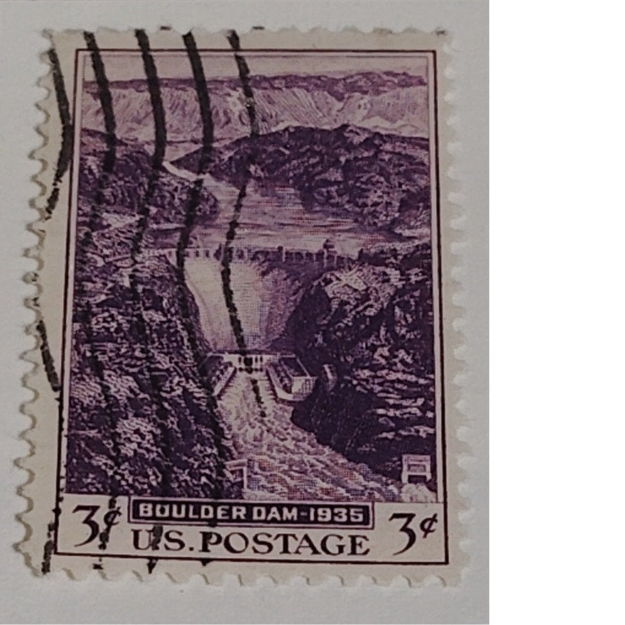 1935 3¢ Boulder Dam Stamp, Hoover Dam, Scott #774 Canceled, Purple, Rotary Print