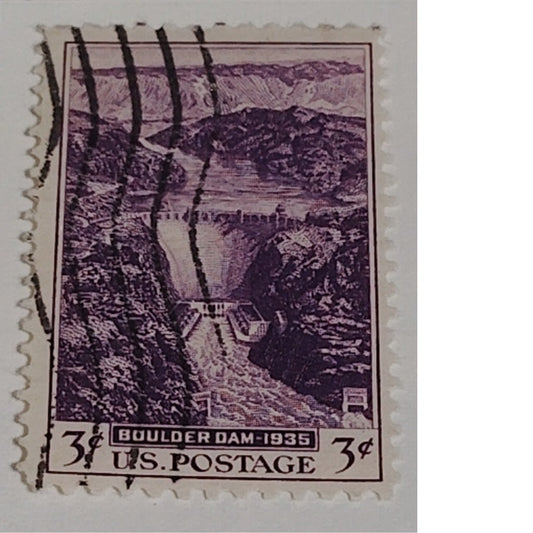 1935 3¢ Boulder Dam Stamp, Hoover Dam, Scott #774 Canceled, Purple, Rotary Print