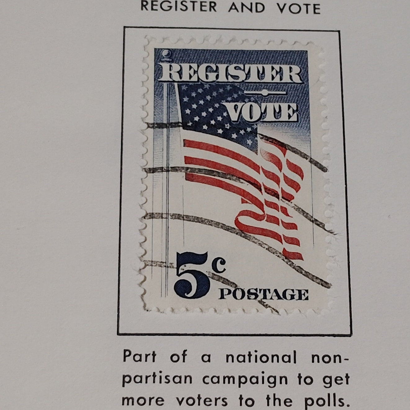1964 Scott #1244 – 5¢ Register Vote / American Flag – Canceled