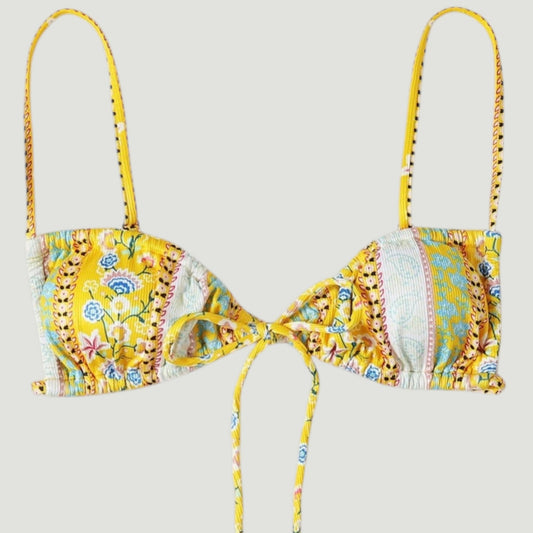Women’s Patchwork Floral Bikini Top – Yellow Multi - Small (Size 4) – NWOT
