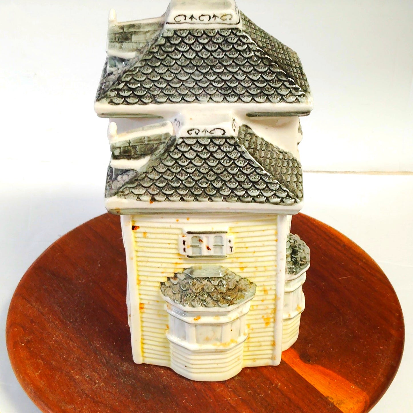 Vintage Victorian House Cookie Jar Yellow Gray Ceramic Mansion Design