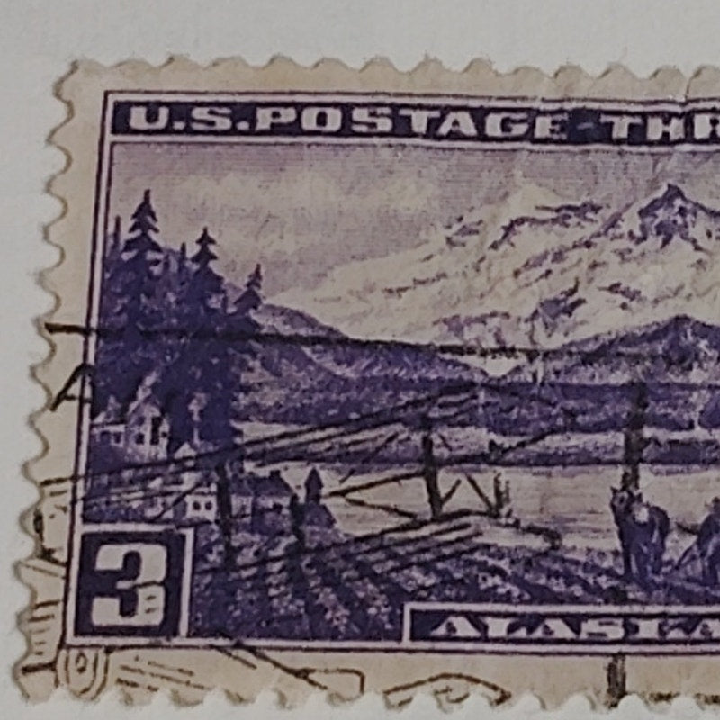 1937 3¢ Alaska Territory Stamp – Scott #800 – Canceled – Violet – Denali Scene
