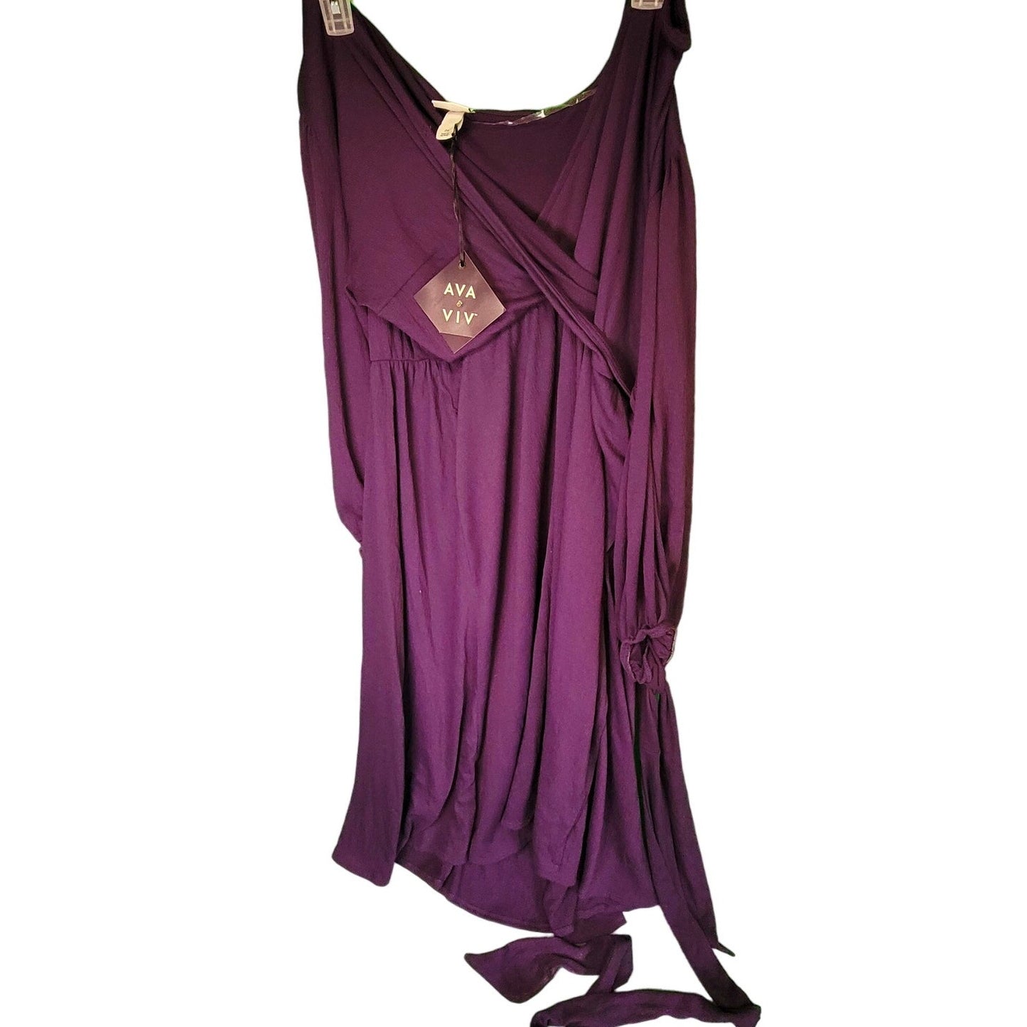 Ava & Viv Balloon Long Sleeve Knit V-Neck Faux Wrap MIDI Dress, Purple, 2X