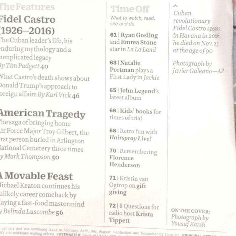TIME Magazine December 12 2016 After Fidel Castro 1926-2016 Cover Back Issue