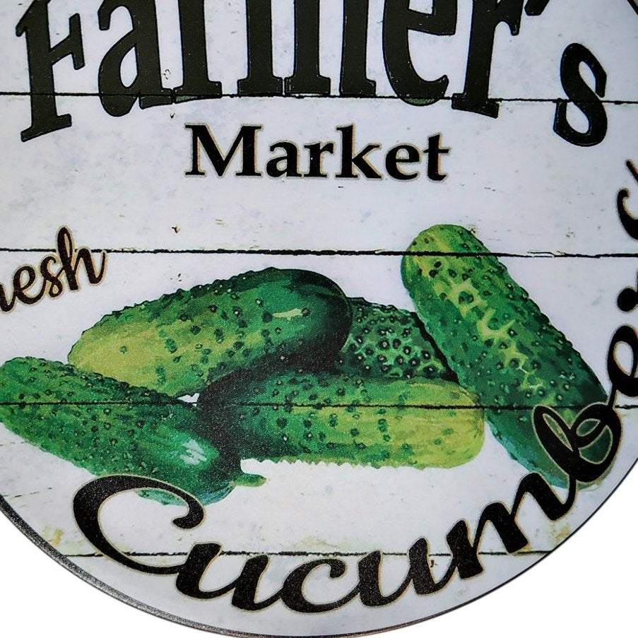 Farmer’s Market Cucumbers Aluminum Sign – Rustic Produce Décor – 11.75" Round Wall Plate