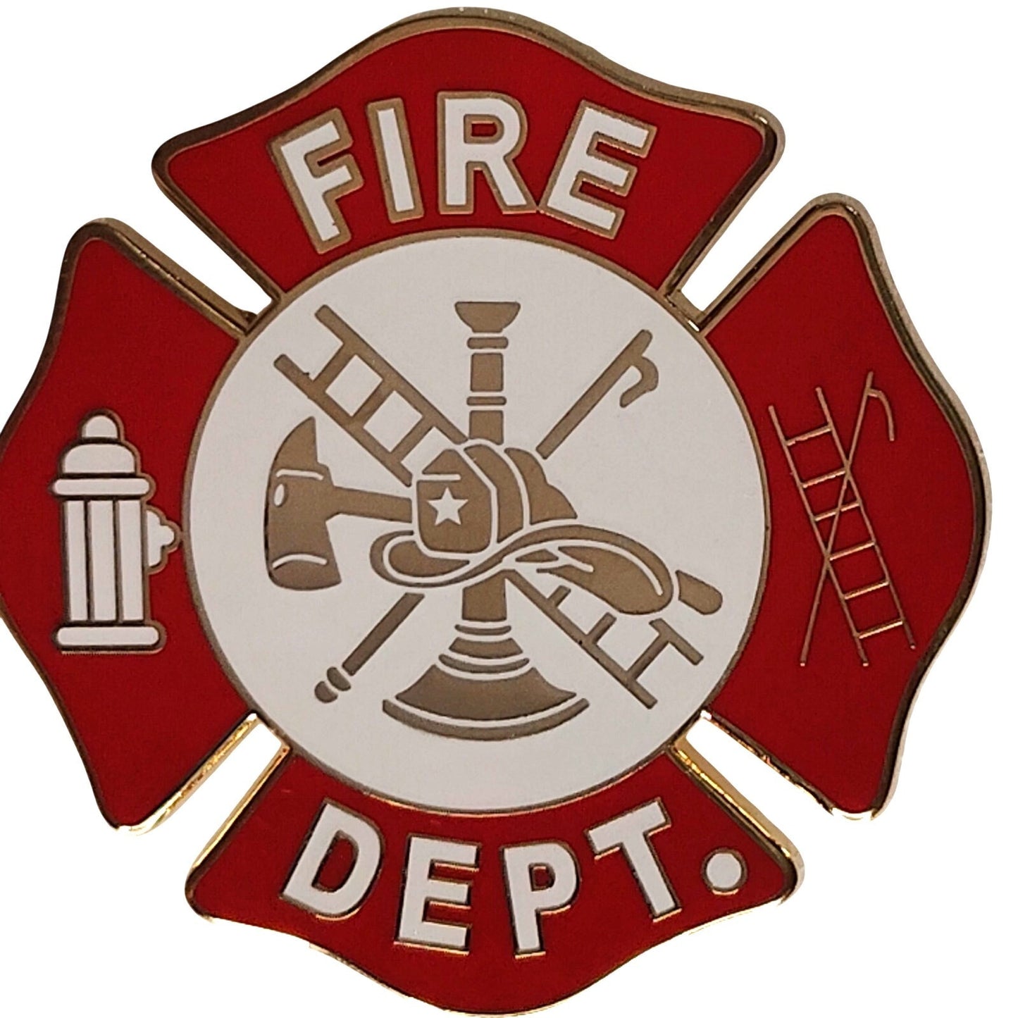 Large Fire Dept Maltese Cross Hat Lapel Pin 1‑1/2"D