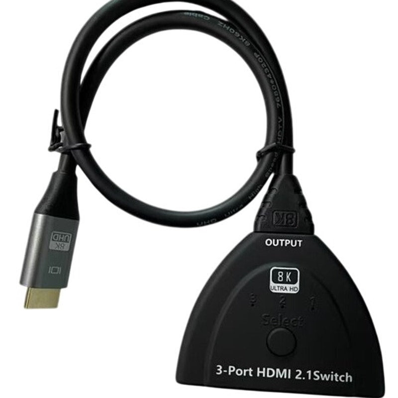 3‑Port HDMI 2.1 Switcher 8K/60Hz 4K/120Hz Selector with Button