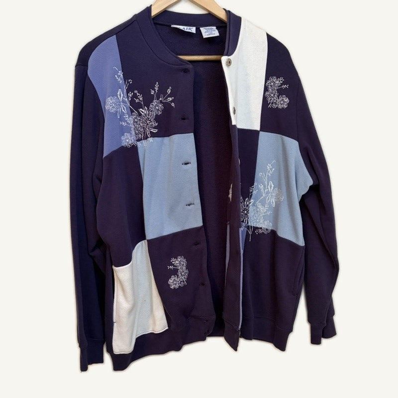 Blair Women's Navy Patchwork Floral Embroidered Sweat Set - Size L