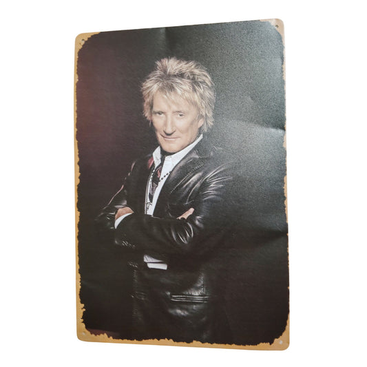 Rod Stewart Retro Tin Sign – 12x8 Vintage Portrait of Rock Icon in Punk-Inspired Style