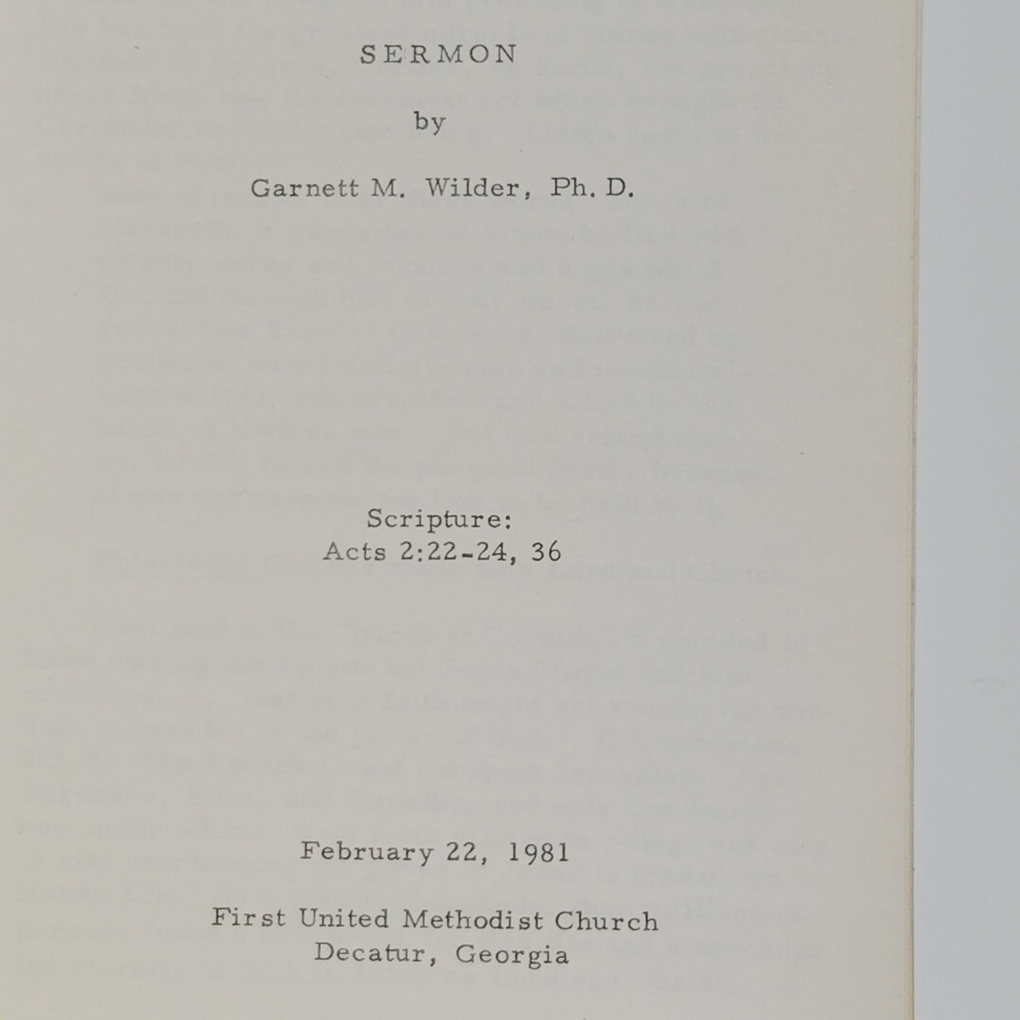 7 Sermon Programs – Garnett M. Wilder, Ph.D. – First United Methodist Church, Decatur GA – 1980–1981