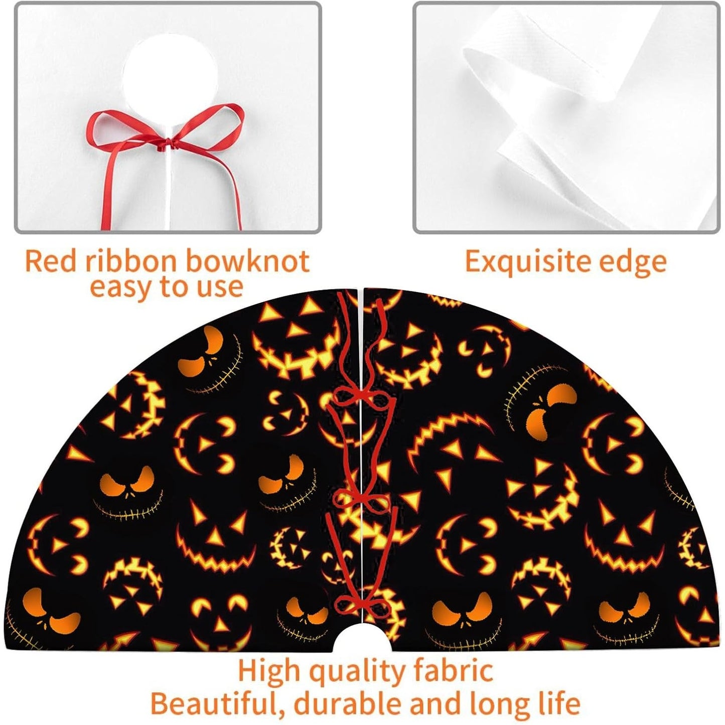 36" Halloween Tree Skirt – Pumpkin Smile Face – Black Fall Holiday Party Décor
